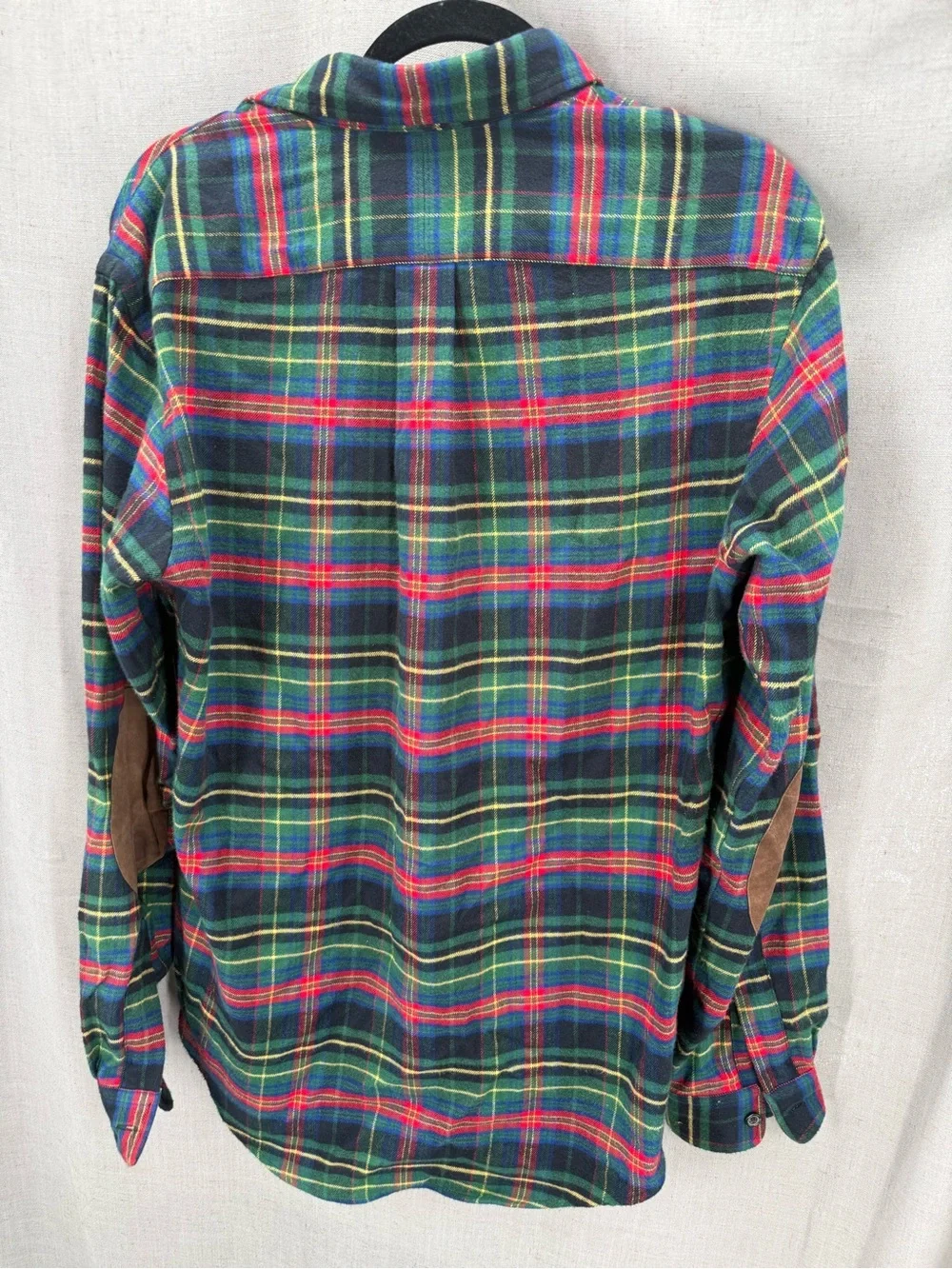 Polo Ralph Lauren Shirt Mens Medium Plaid Flannel Elbow Suede Patches Pockets